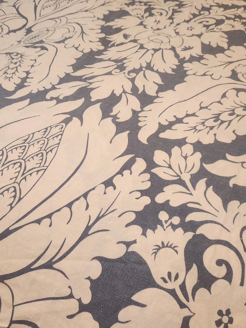 POTTERY BARN Chardonnet Damask Duvet Cover King Blue 100% Linen Bedding Rare